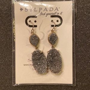 Silpada Glisten Up French Wire Drops. Brass, Druzy, Sterling Silver. 2.25” long.